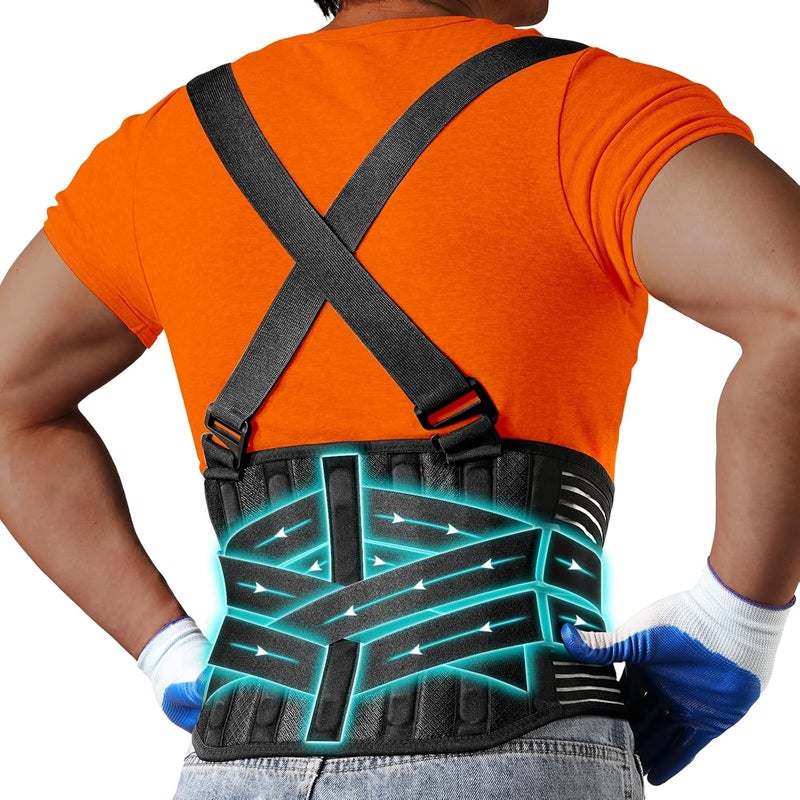 KOPUREY Back Support Belt with 2 Removable Suspender Straps, Back Posture Corrector for Heavy Lifting Safety Protector, Work Back Brace for Men Women in Construction, Warehouse Jobs X-Large - Image 1